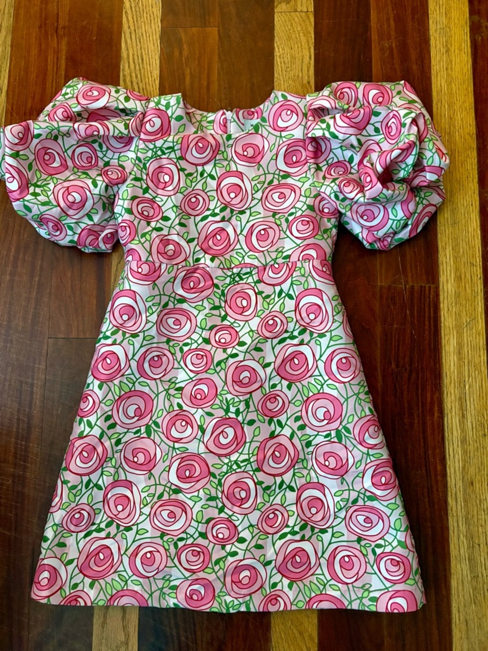 Girls Mama Luna Pink Rose Print Puff Sleeve Dress Size 5-6